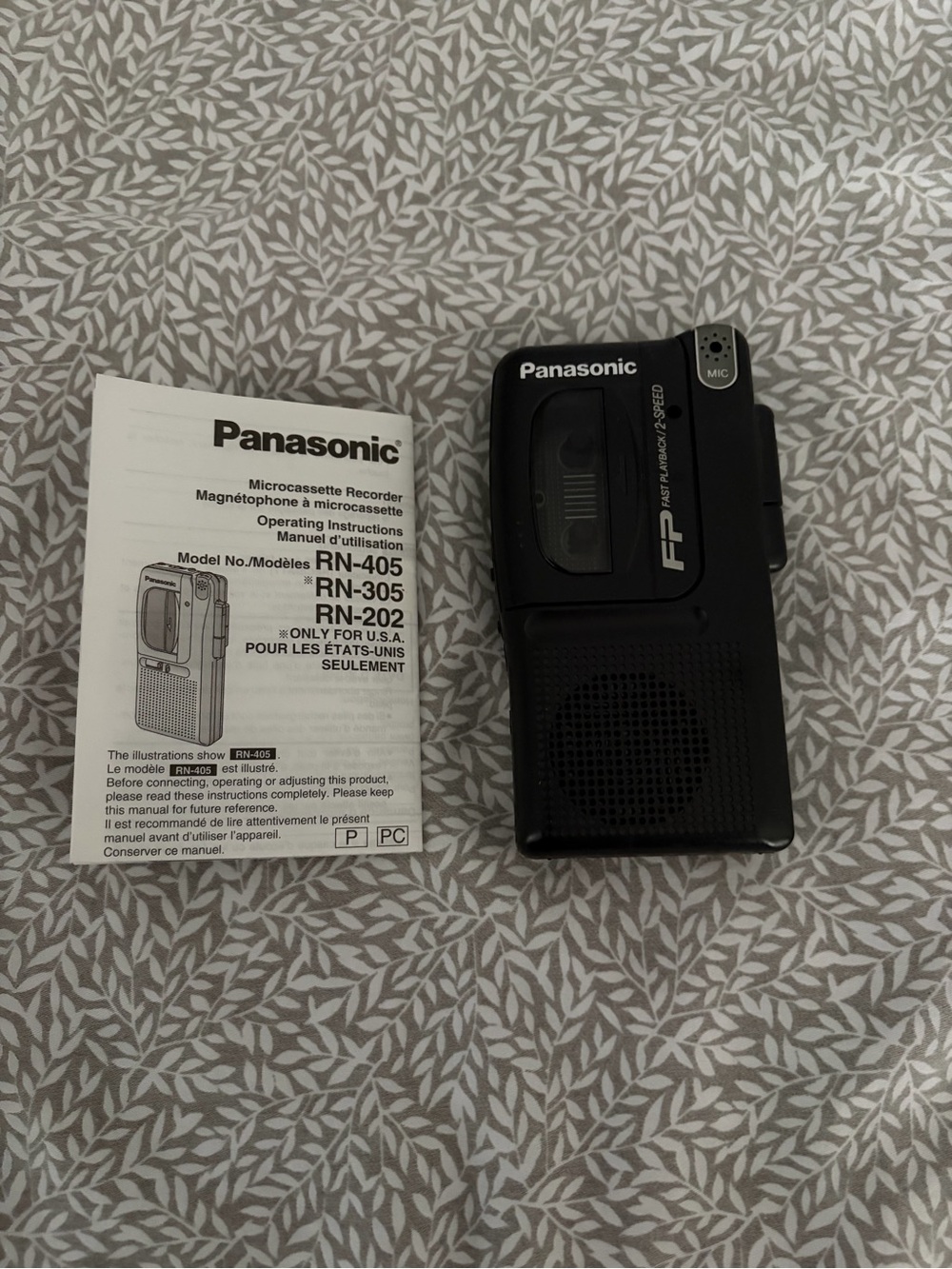 Panasonic Black Portable Microcassette Recorder with Instruction Manual